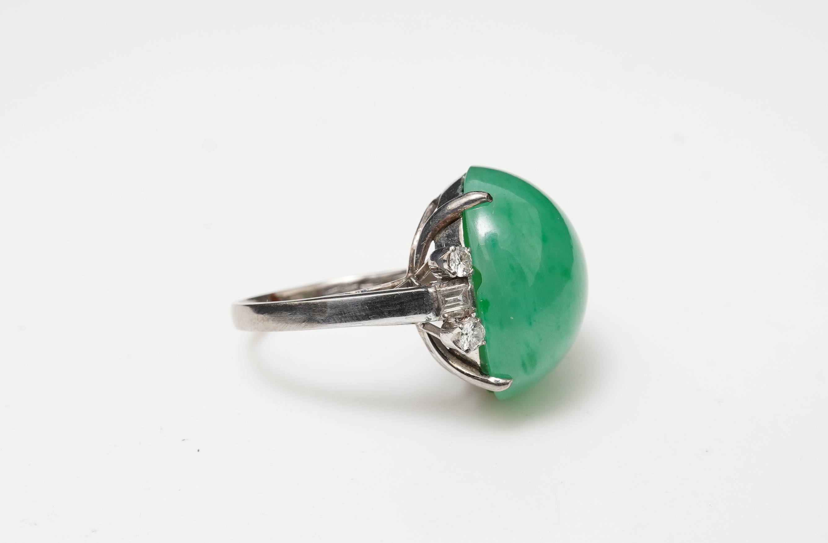 A jadeite and diamond ring